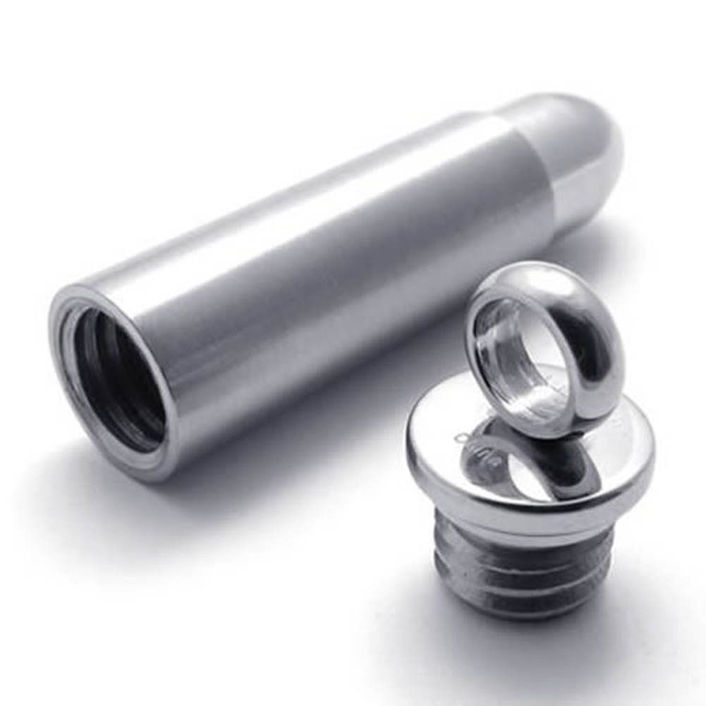 Cremation Stainless Steel Bullet Urn Necklace Ash Keepsake Memorial Pendant Mens