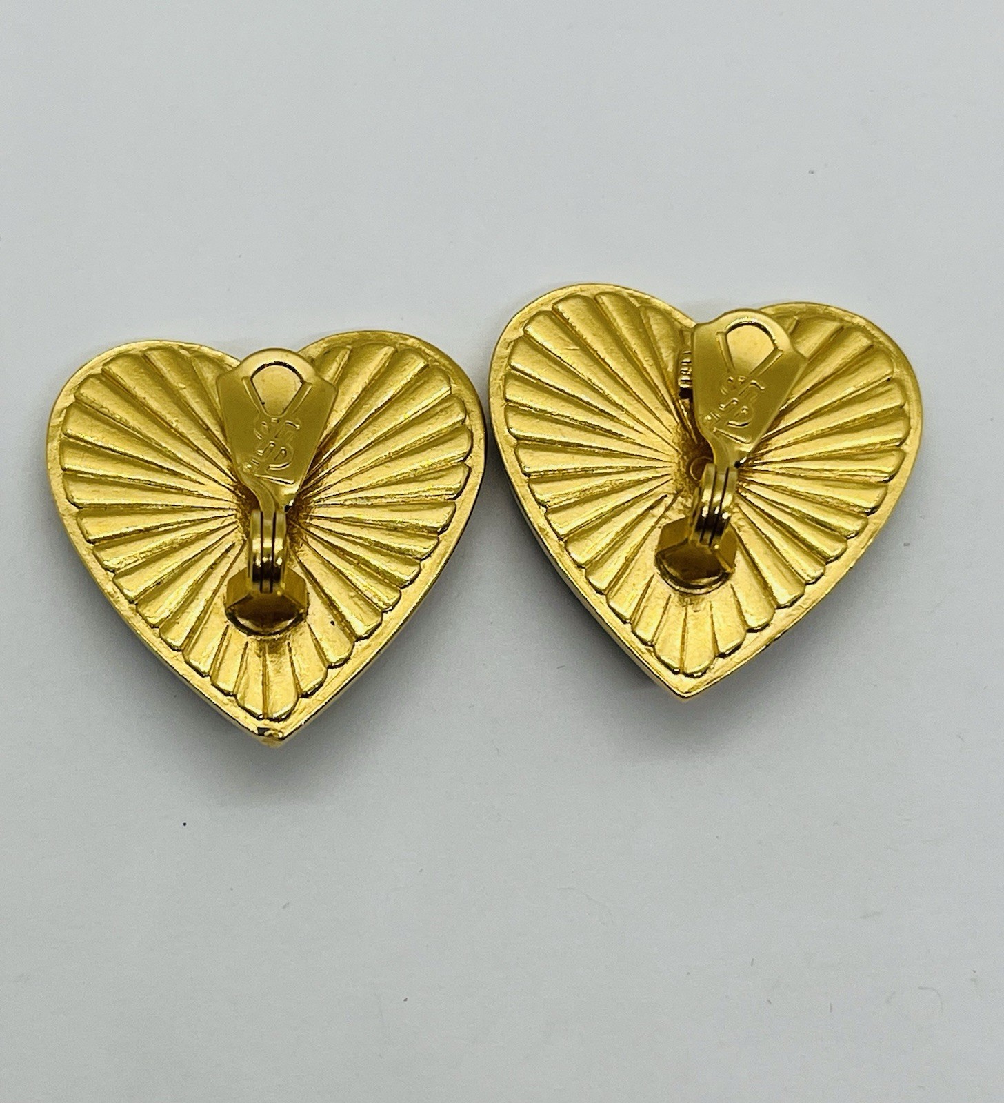 Yves Saint Laurent YSL Vintage Dark Green Heart Amethyst Diamond Clip, Earrings