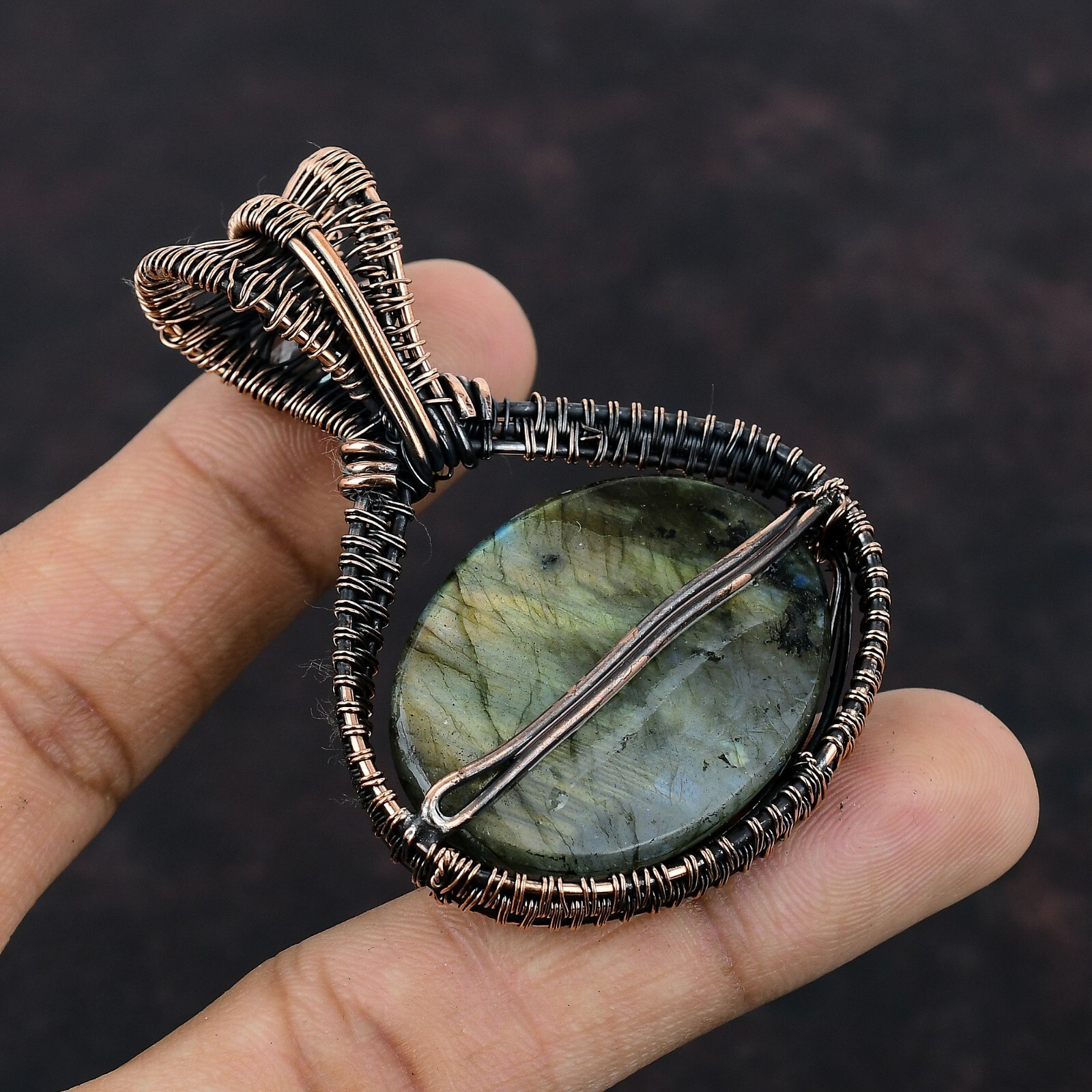 Gift For Women Jewelry Wire Wrapped Pendant Copper Labradorite Gemstone 2.56″