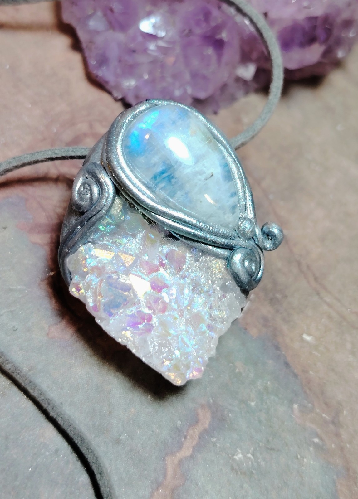 Pleiades Starseed Origins Necklace Angel Aura Quartz Moonstone Pleiadean Jewelry