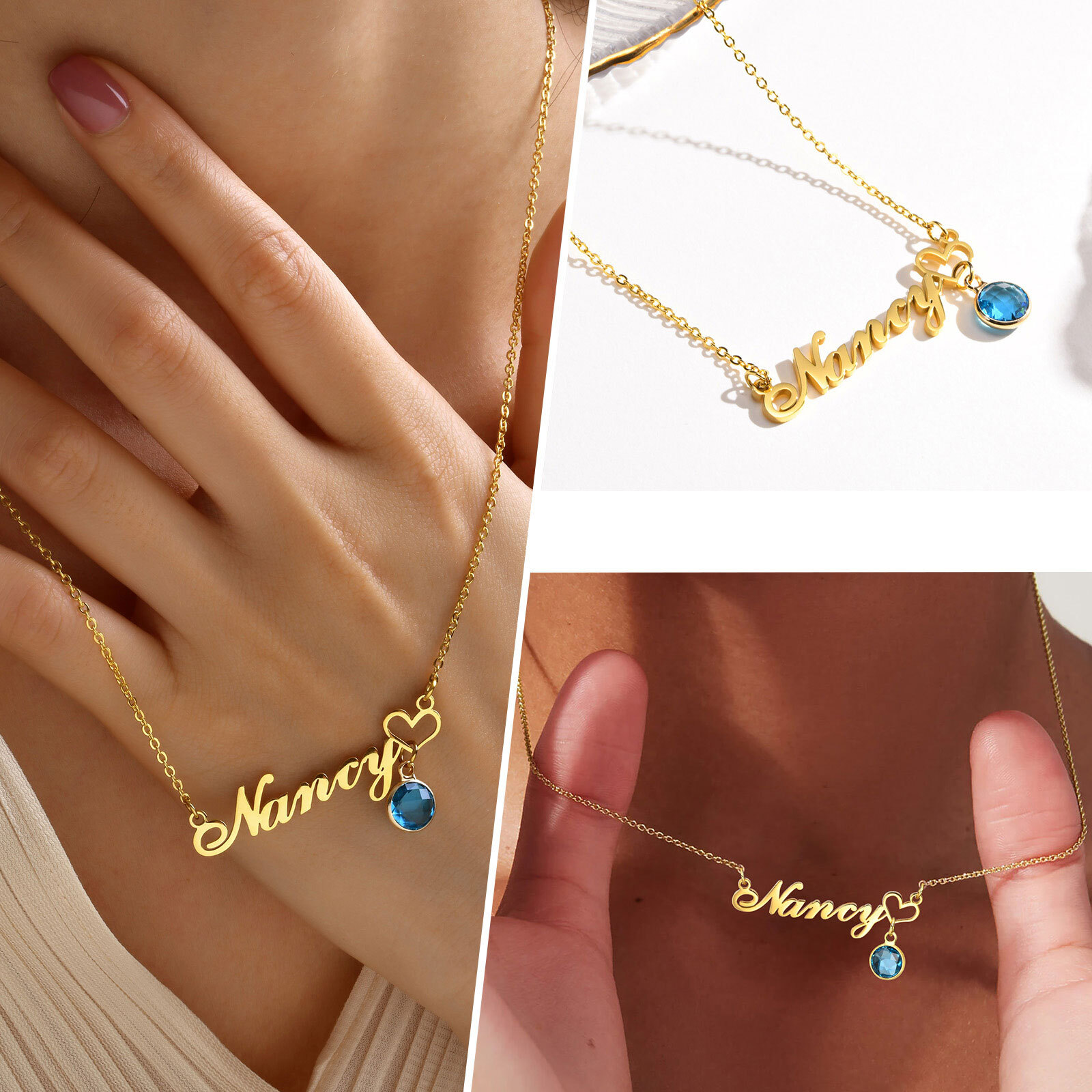 Vnox Personalized Name Necklace Custom Birthstone Pendant Stainless Steel Chain