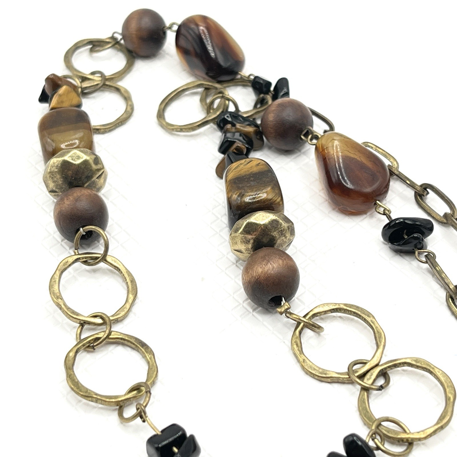 You & I Gold Tone & Mixed Materials Brown Bead Tiger Eye 28” Necklace
