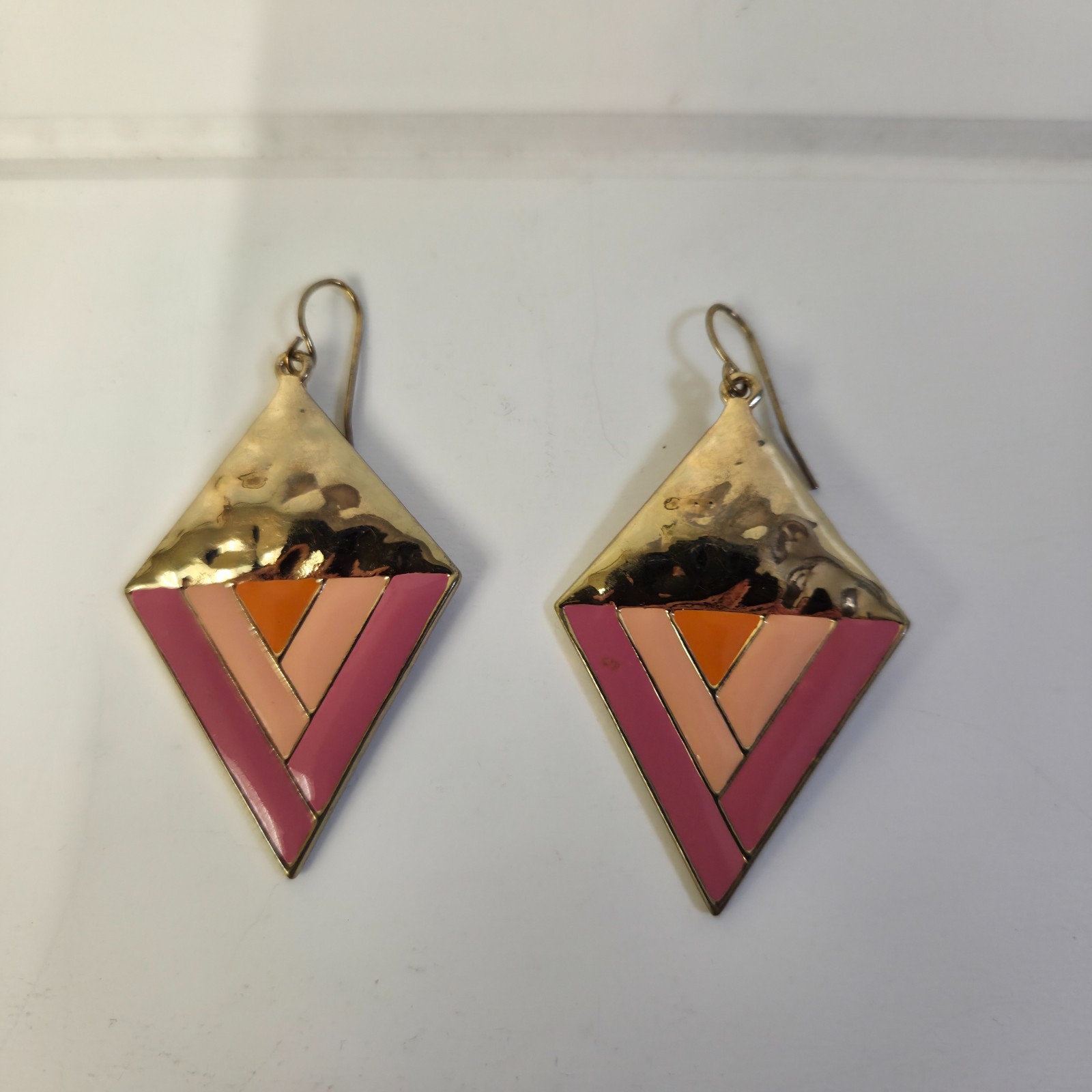 Retro Pink and Gold Triangle Earrings