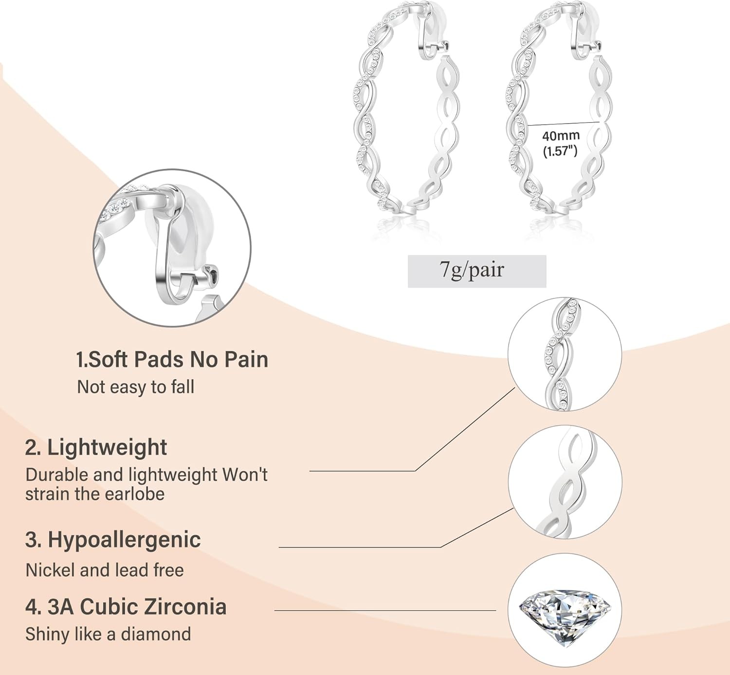 Clip On Hoop Earrings for Women Lightweight – Silver Twisted Clip-on Hoop Earing