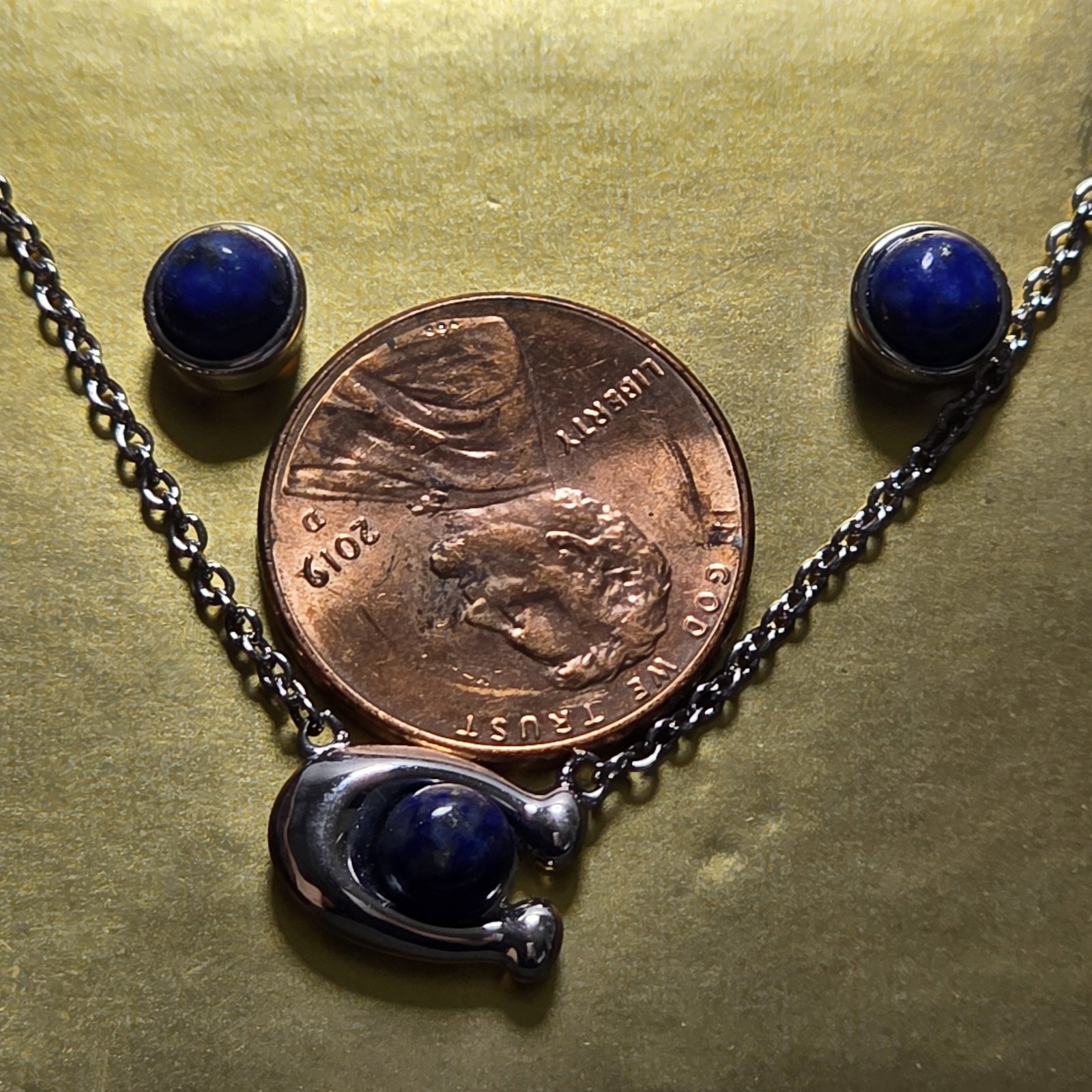 Coach Women’s Blue Semi Precious Stone Necklace Earrings Set Boxed NIB