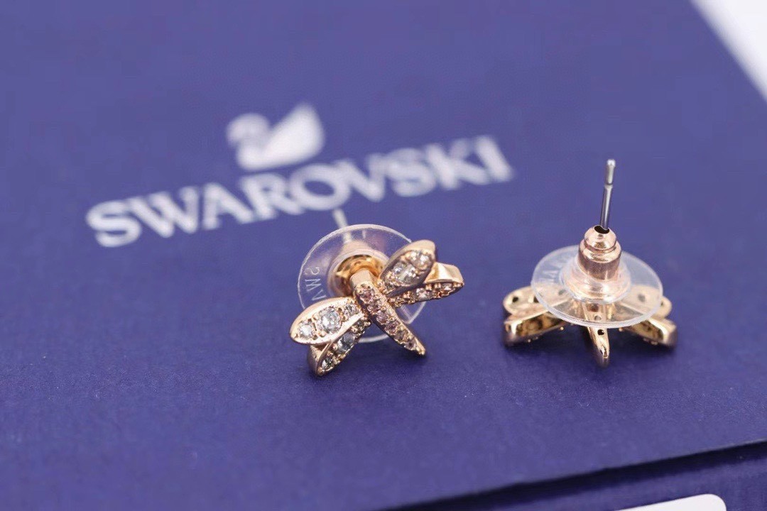 Swarovski rose gold and pink diamond dragonfly earrings