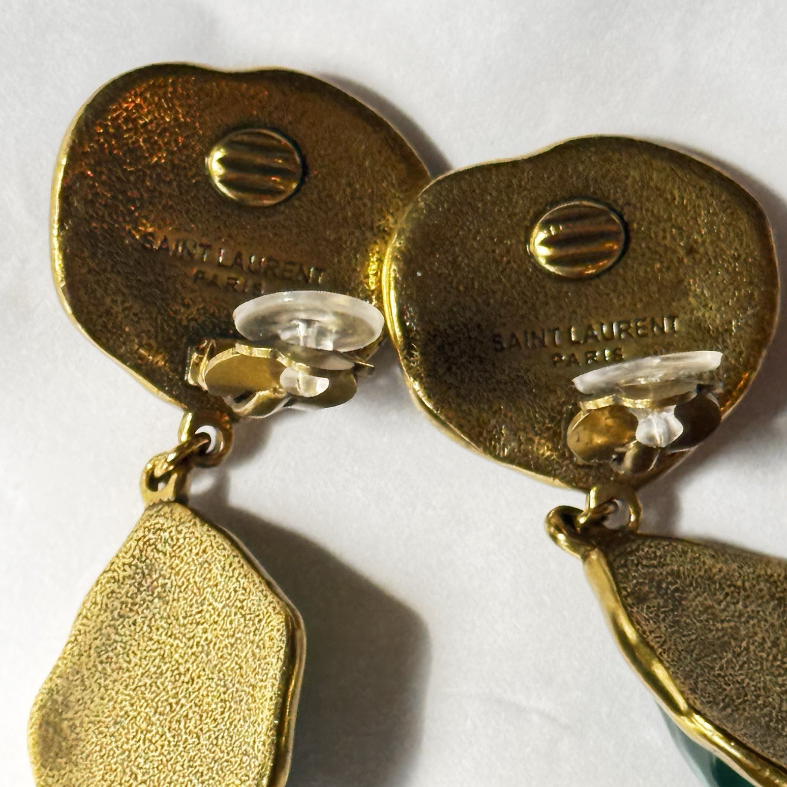 SAINT LAURENT Runway Drop Cabochon Gold Tone Earrings Designer YSL Jewelry