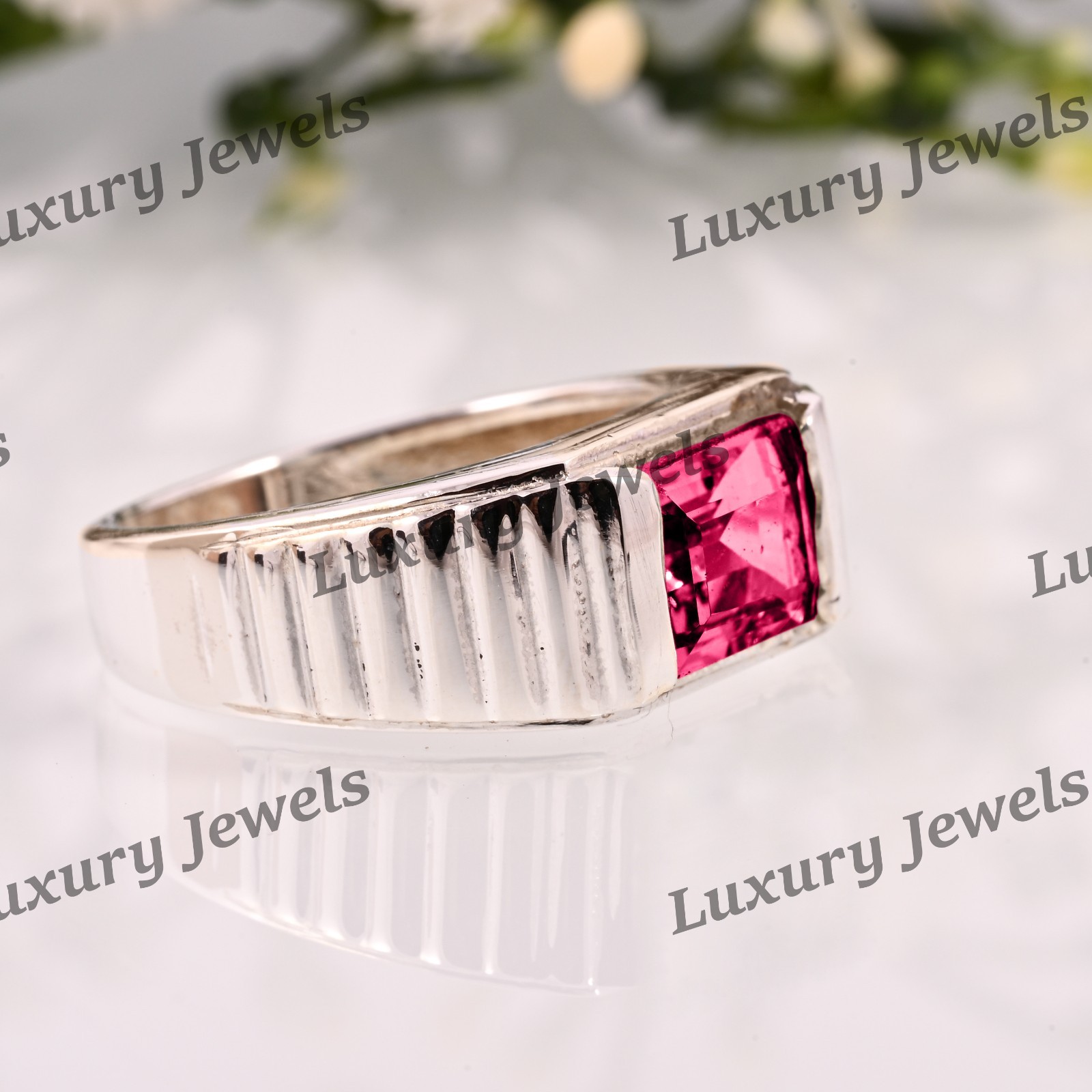 Pink Tourmaline Signet Ring for Men 925 Sterling Silver Handmade
