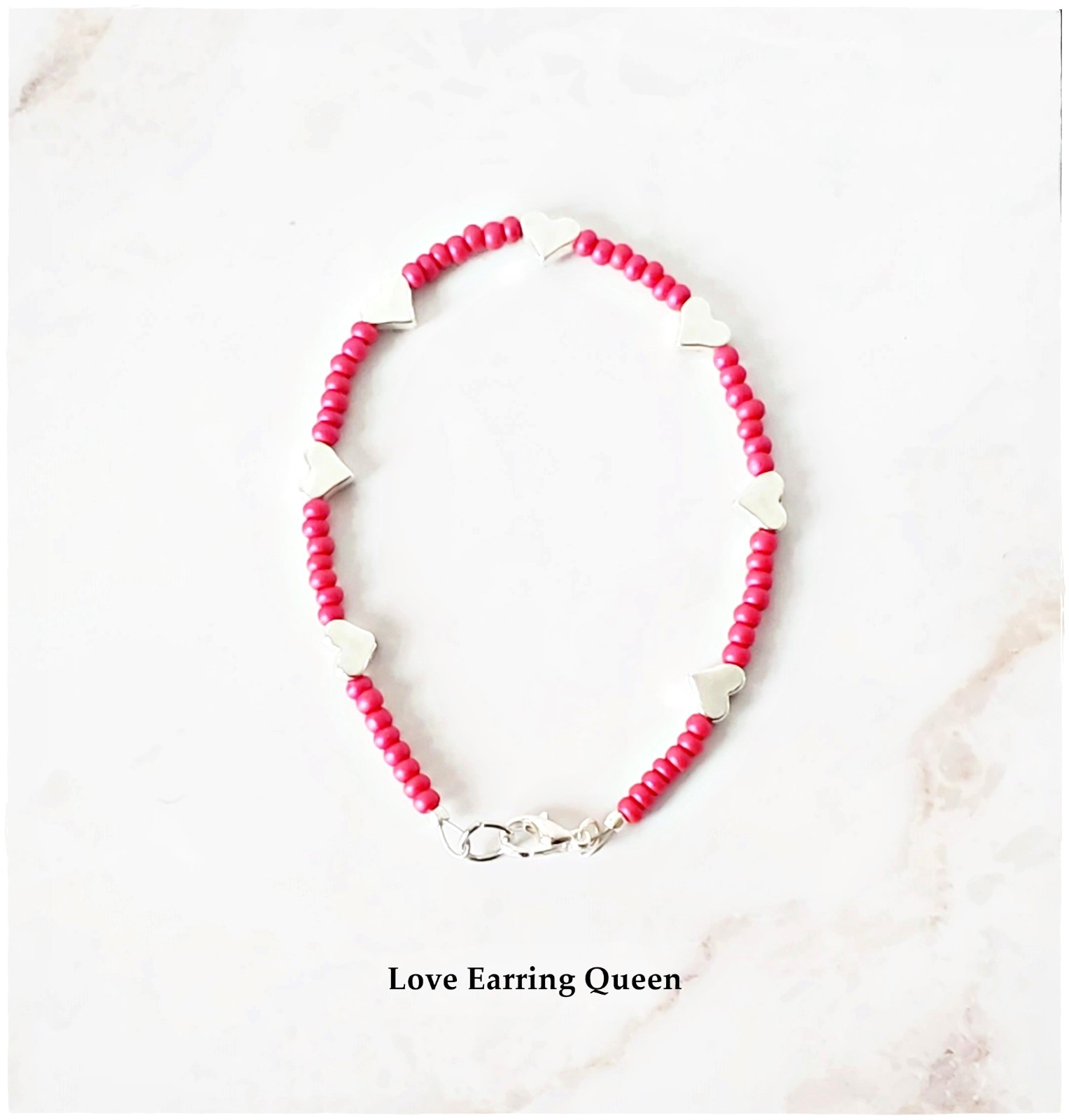 Colorful Seed Bead Silver Heart Bracelet Elegant Preppy Stackable Bracelets
