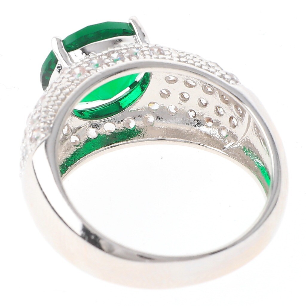 Silver Tone Copper Metal Rhodium Plated Ring With Cubic Zirconia JWZ1596-GN7