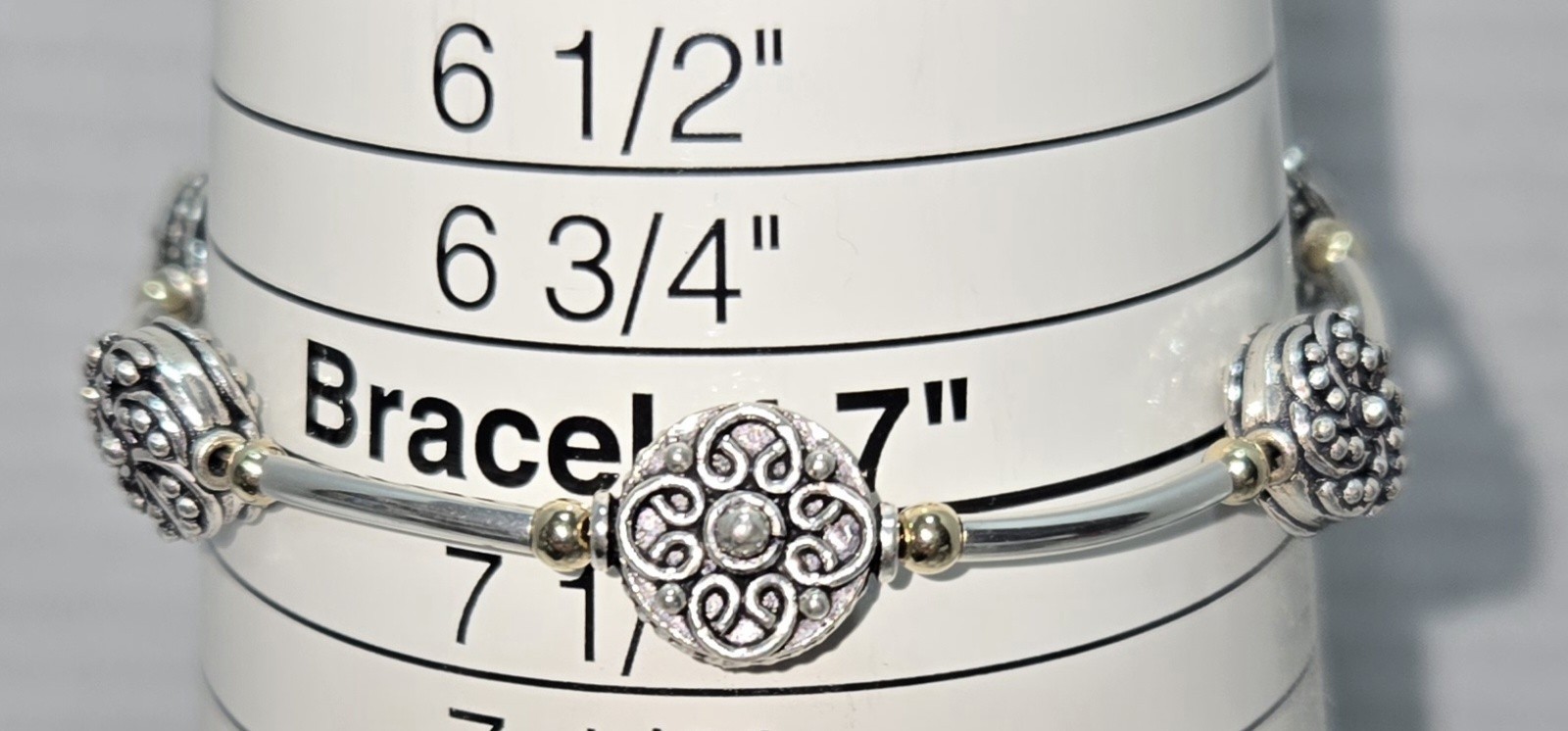 14k Gold Filled and Sterling Silver Bead Bracelet 7 in Mixed Metals Toggle Clasp