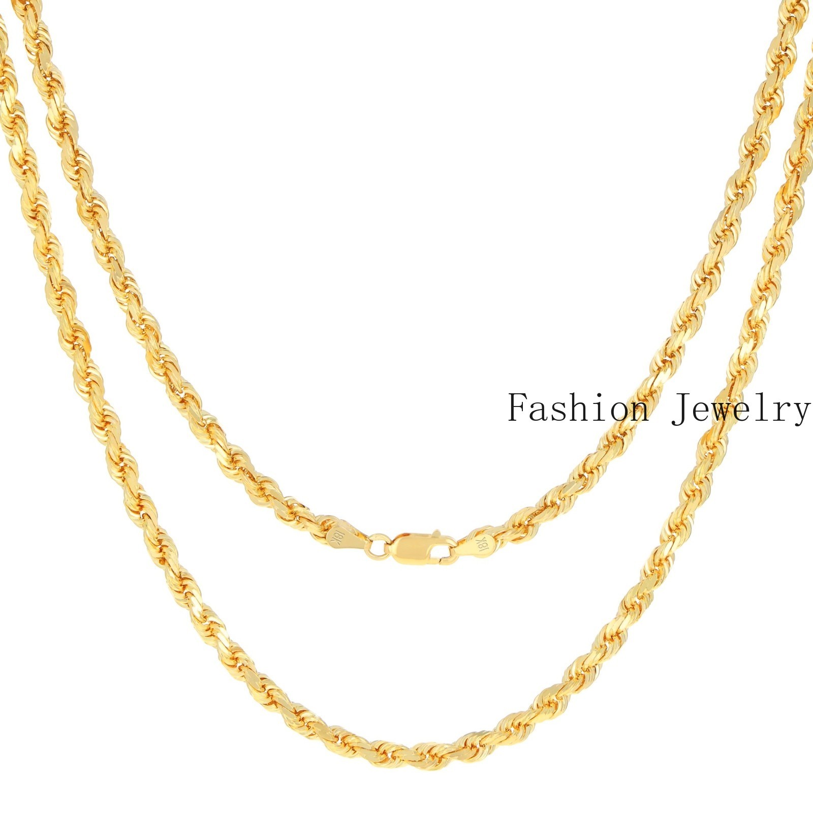 18k Yellow Gold 4mm Diamond Cut Rope Chain Italian Necklace Mens Womens 16″-28″