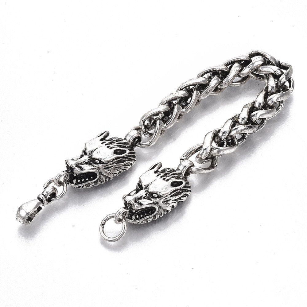 Men’s Alloy Wheat Chain Bracelet Dragon Antique Silver 8.8″ 22.5cm Z253