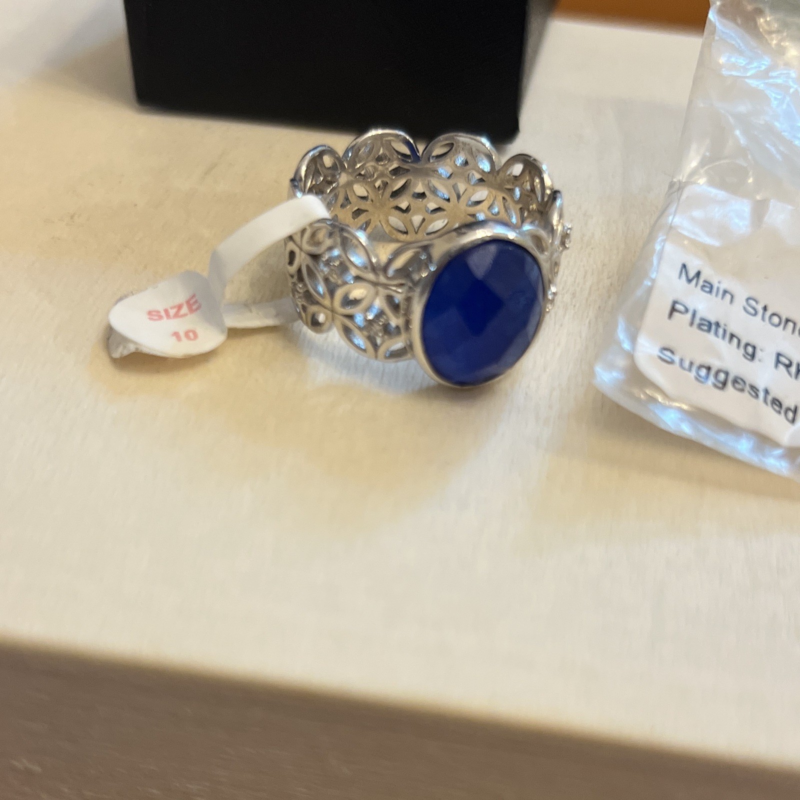 Ring Bomb Party Pure in Heart RBP2762 Rhodium Plated Blue Quartz Ring Sz 10