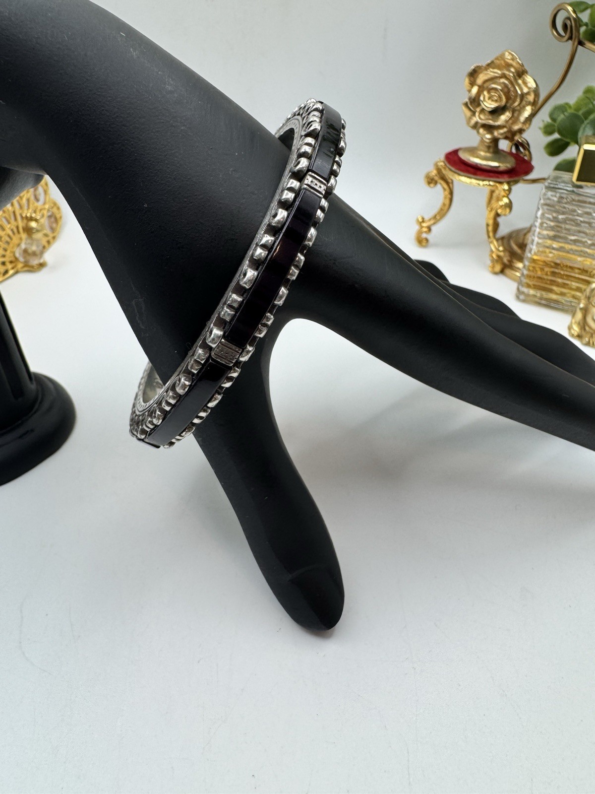 Brighton Whit Black Acrylic Inlay Bracelet Silver Plated (Read)