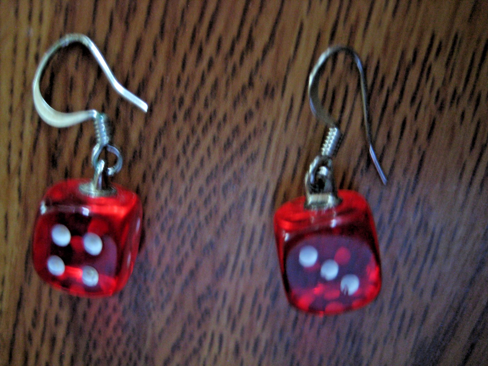 Red & White Dice Die Costume Jewelry Pierced Wire Earrings