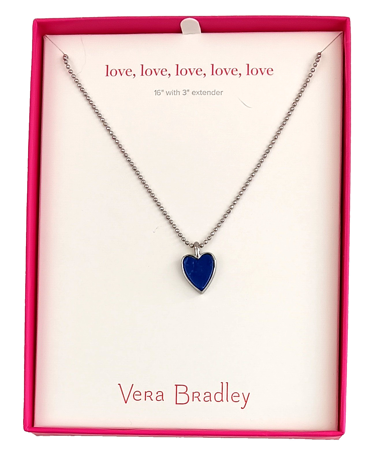 Vera Bradley Love Blue Heart Necklace 16″ Beauty Is Meant To Be Shared