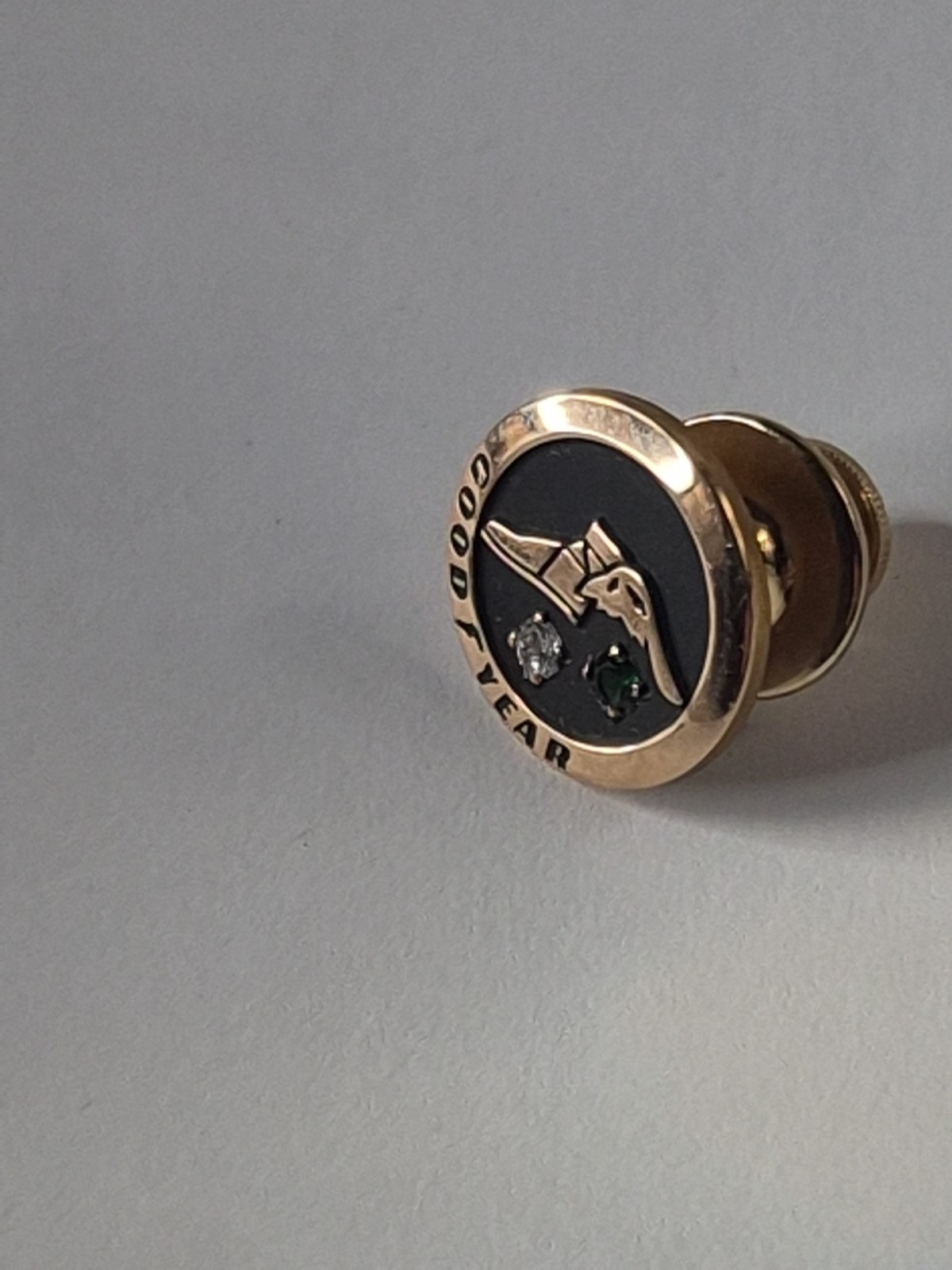 RARE: Goodyear Company 10 Kt. Gold, 1 Emerald 1 Diamond Pin Pendant