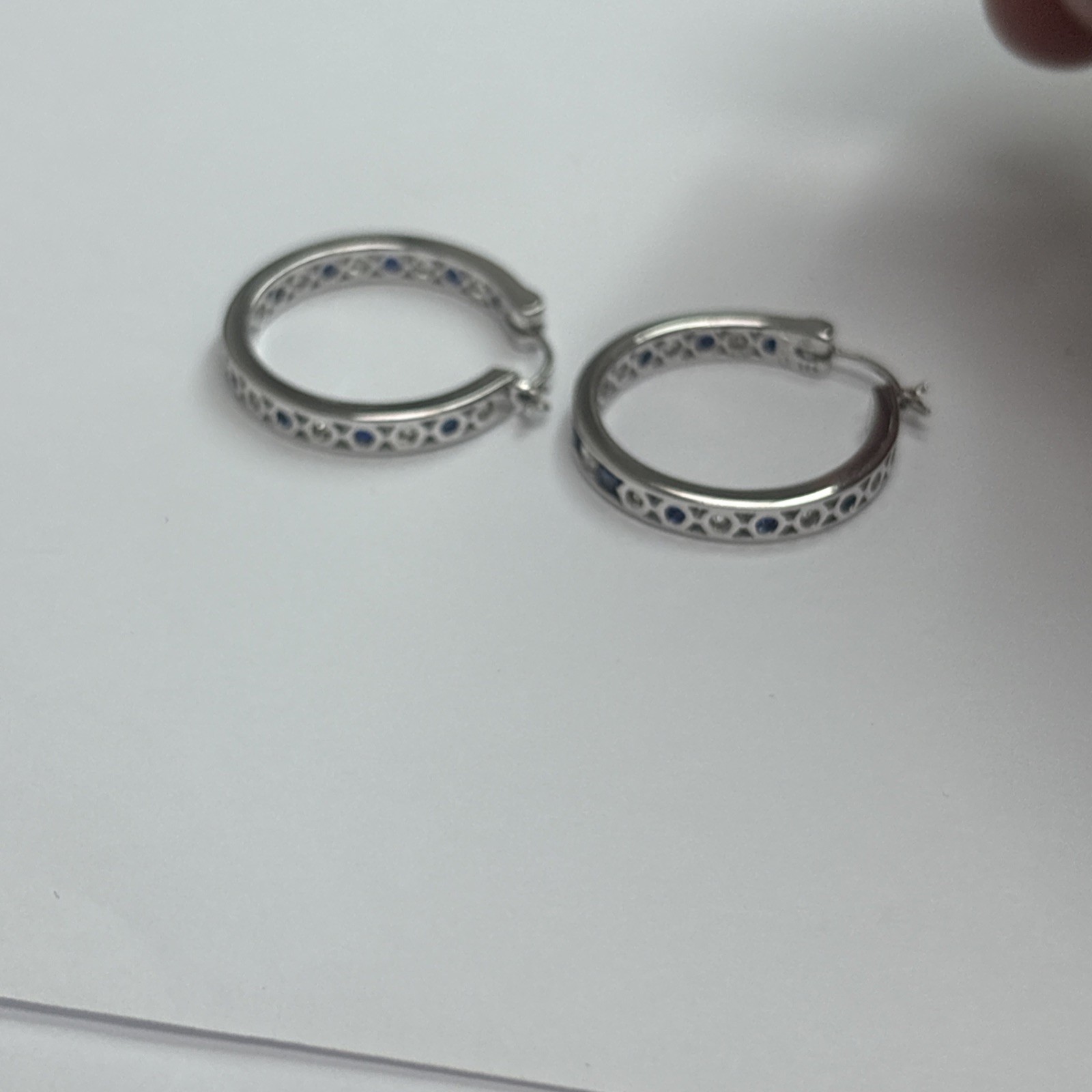 Women’s Earrings Blue And Whit Cz Stones Hoop Style As Is 925 Silver
