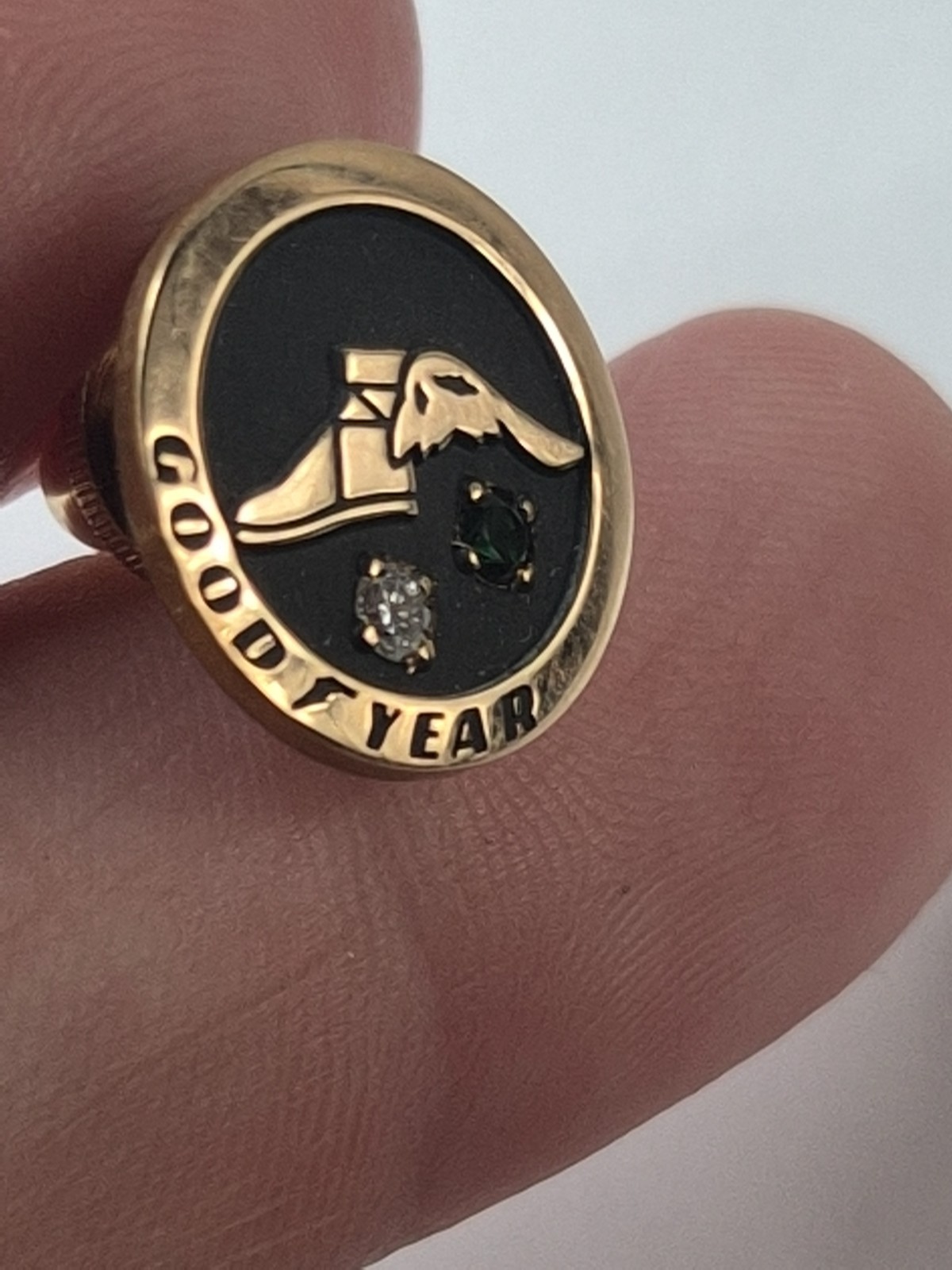 RARE: Goodyear Company 10 Kt. Gold, 1 Emerald 1 Diamond Pin Pendant