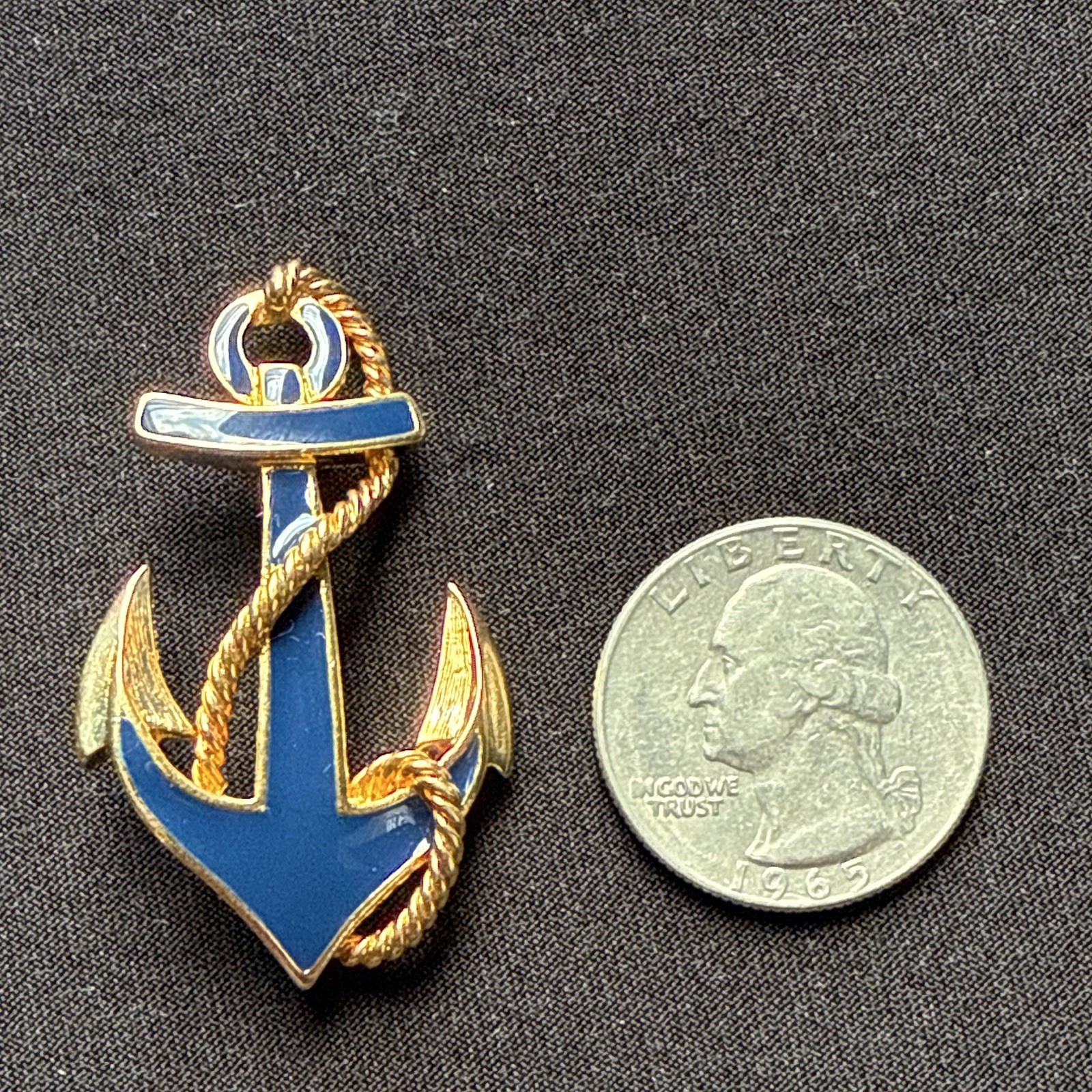 Vintage Trifari Signed Blue Enamel Anchor Nautical Gold Tone Brooch Pin