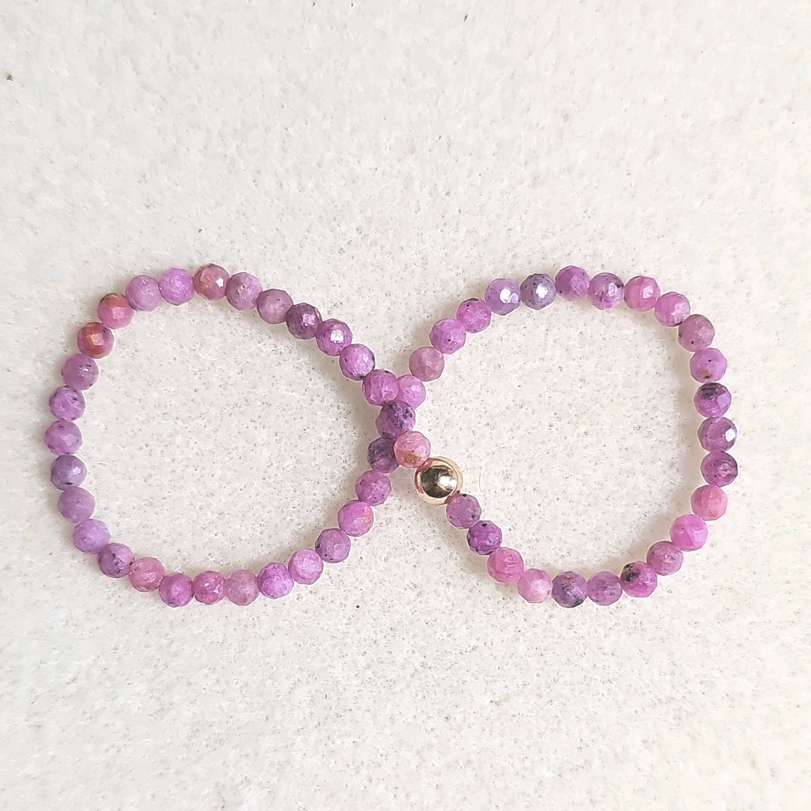 Faceted Ruby Gemstone Bead Stretch Bracelet 10kt Gold Spacer Bead