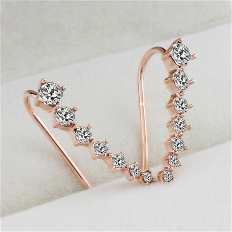 SINGLE ROW EARRING HOOK CUFF PAIR PINK CLEAR MULTI COL GOLD SILVER PLATE