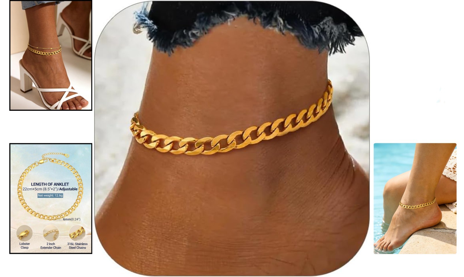 Elegant 14K Gold Plated Anklet – Hypoallergenic & Adjustable for All Occasions