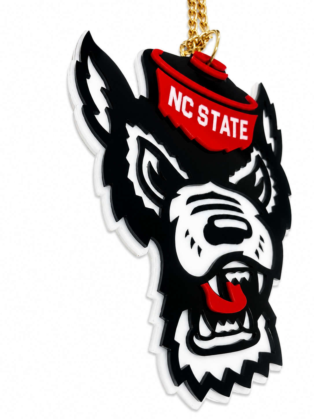NC State Wolfpack Acrylic Fan Chain Necklace Red Black White Gold Pendant