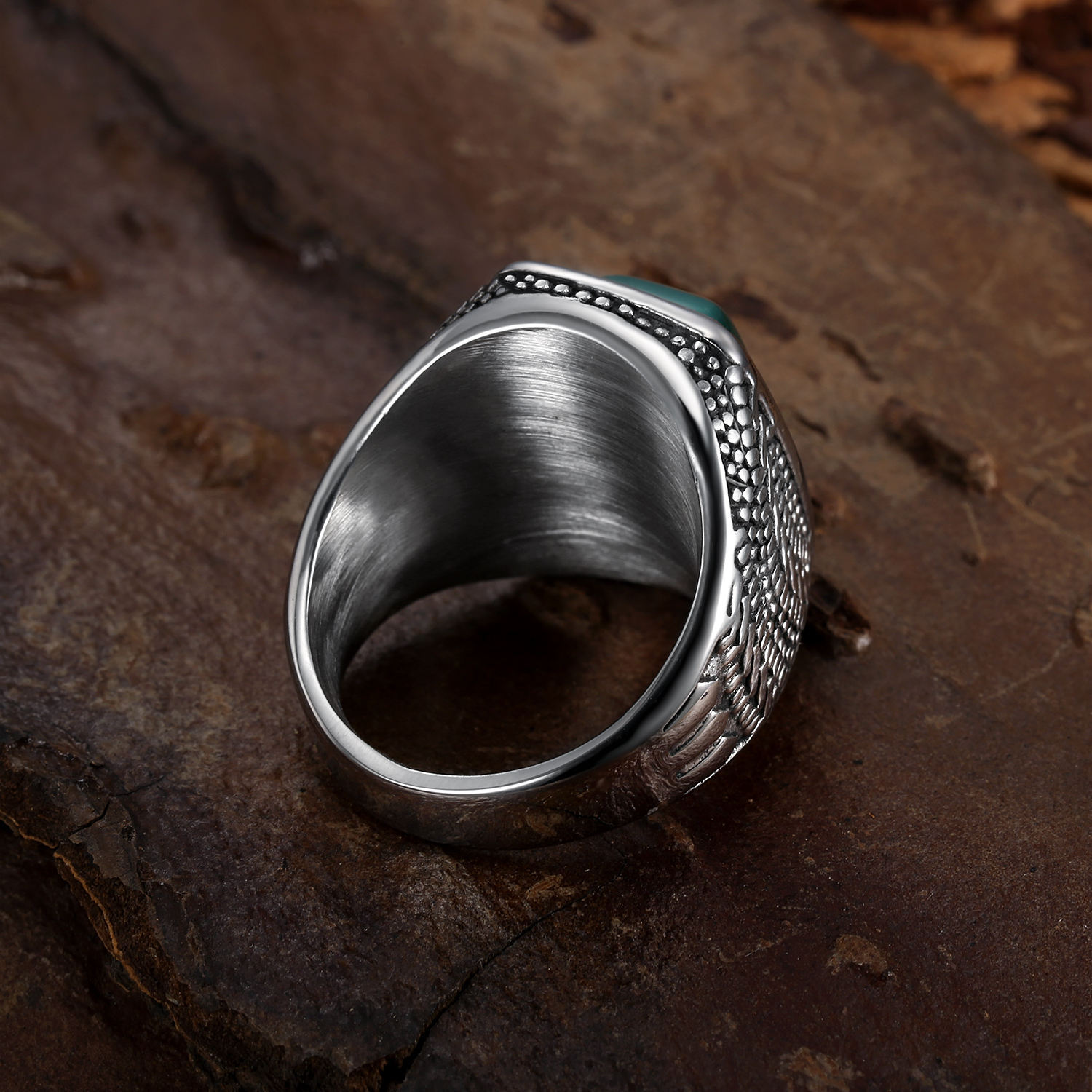 Mens Stainless Steel Green Stone Bold Ring minimalistic simple antique Ring 7-15