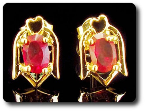 Earrings Ruby 0 3/32×0 9/32in Gold Plated 18