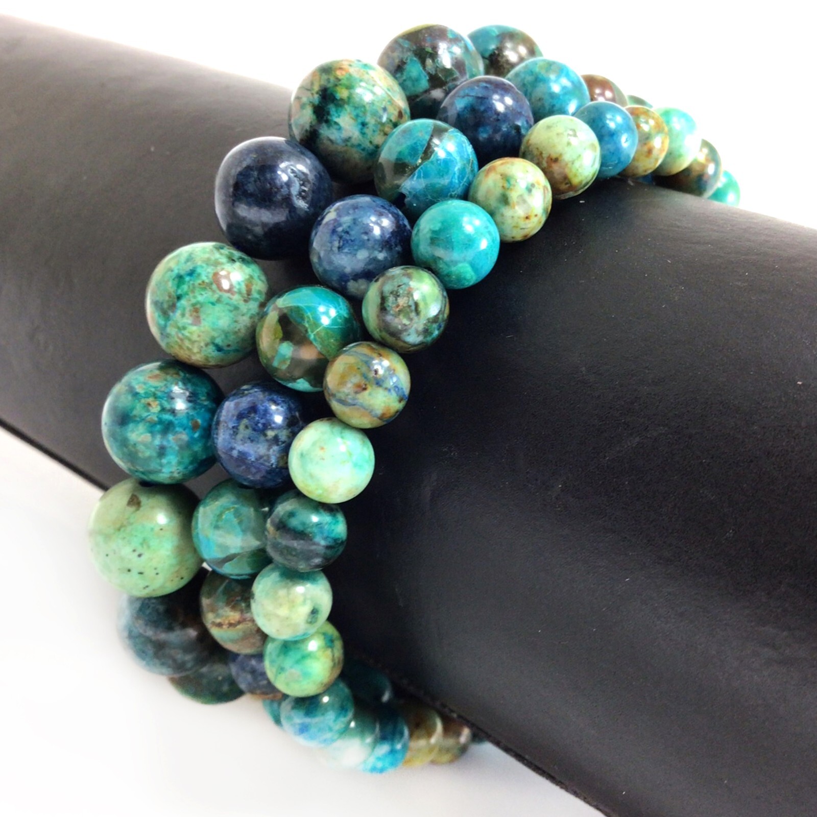 Natural Azurite Chrysocolla Genuine Bracelet Round Beaded 7.5″ 6mm 8mm 10mm 12mm