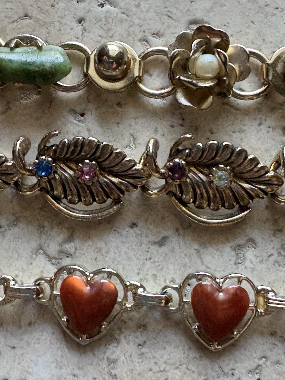 Bracelets Lot Of 3 All Are Gold Tone With Various Colored Stones 7”