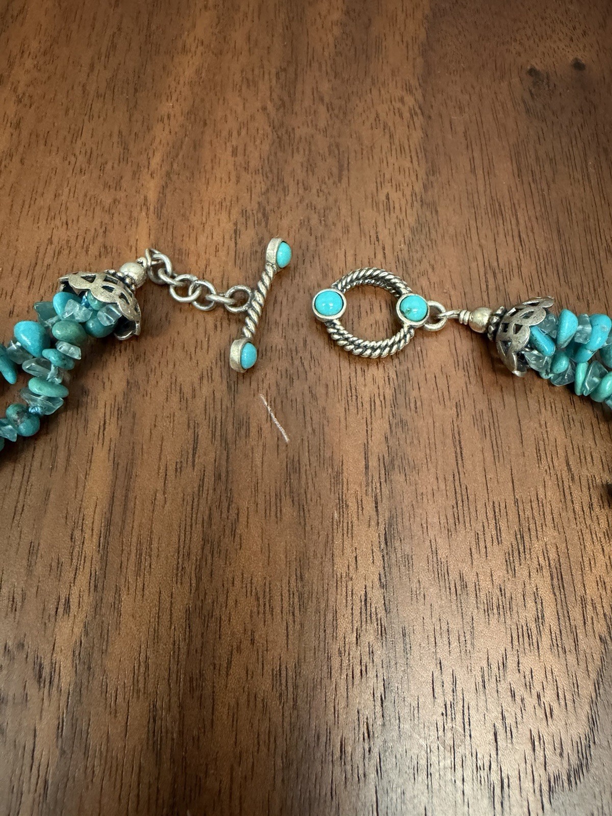 Double Strand Turquoise Chip Bead Necklace Southwest Boho Toggle Clasp 30”