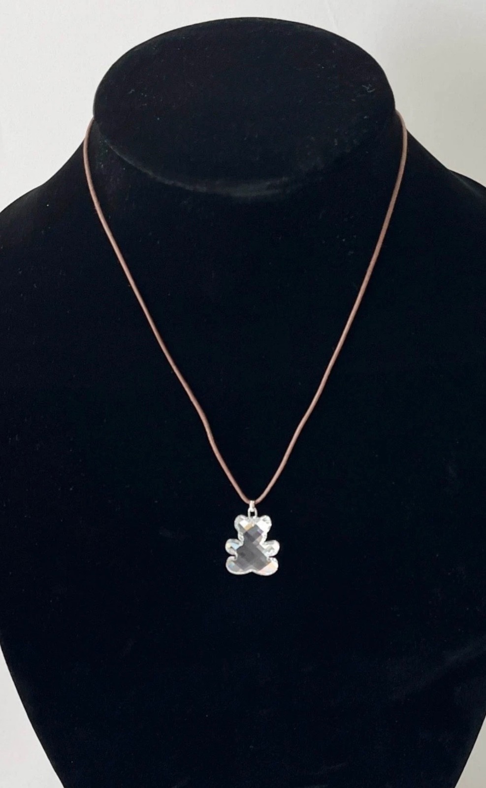 Swarovski Crystal Mini Teddy Bear Pendant Cord Necklace Austria Jewelry Signed