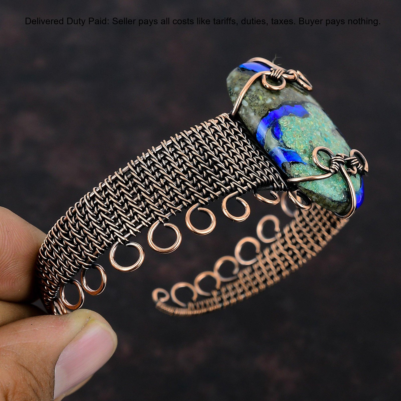 Natural Azurite Malachite No Stone Copper Sister Wire Wrapped Anniversary Bangle