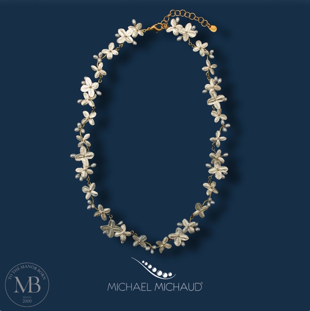 Michael Michaud White Hydrangea Statement Necklace Jewelry Gift 22K GP 9608