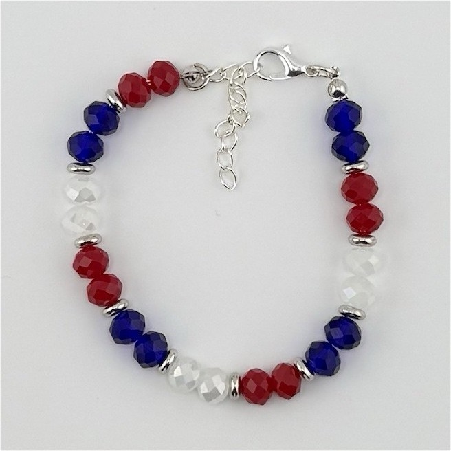 Red White & Blue Crystal Bead Bracelet 7-8in Adjustable Lobster 4th of July Gift