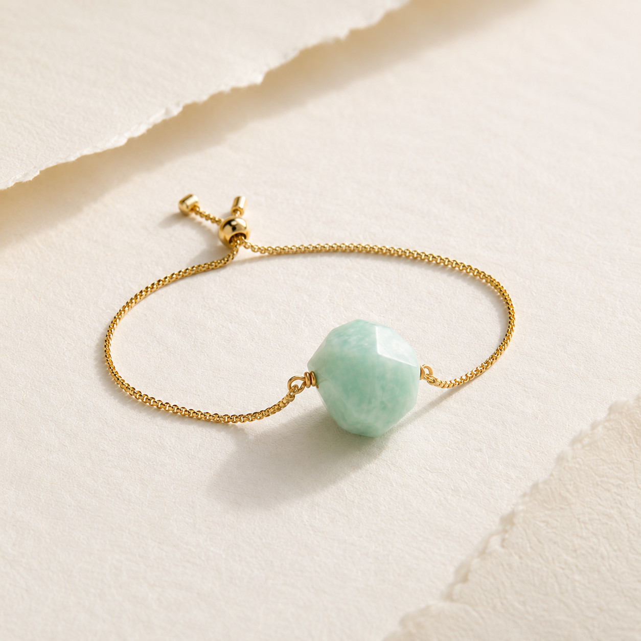 Natural Amazonite Geometric Mood Bracelet | Gold Snake Chain | Lace-Up Charm