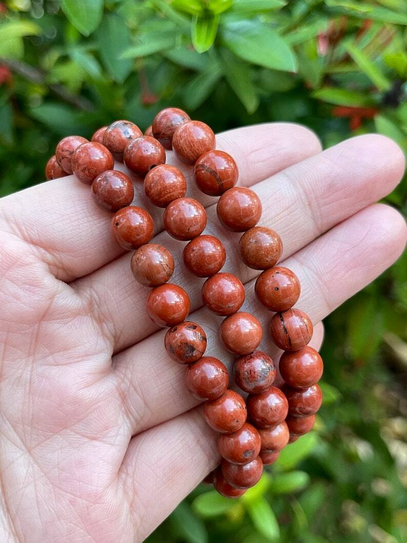 Red Jasper Smooth Round Natural Gemstone 8mm Beads Gemstone Bracelet