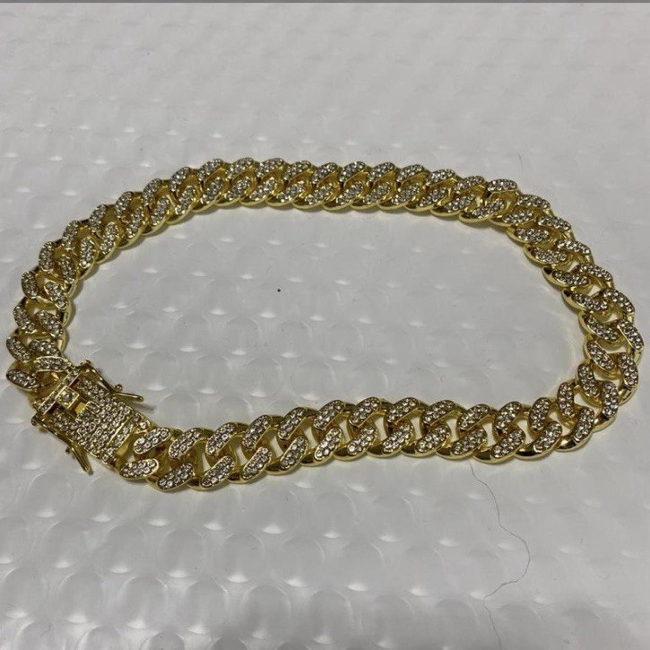 Gold Tone Cuban Link Chain Bracelet Clear Cubic Zirconia Box Clasp