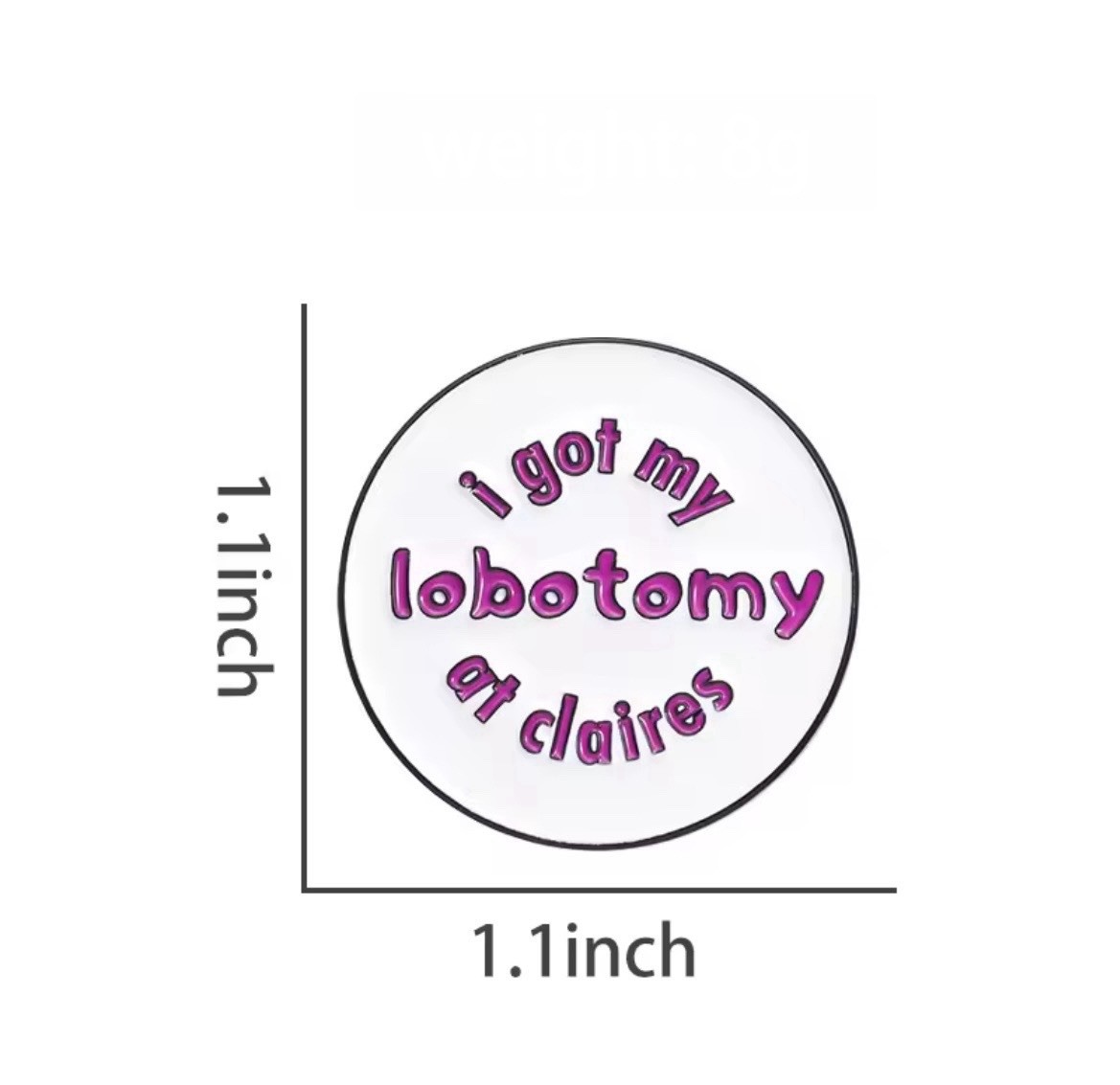 Claire’s Lobotomy Style 1pc Pin Rubber Back Claire’s White Pink FREE SHIPPING