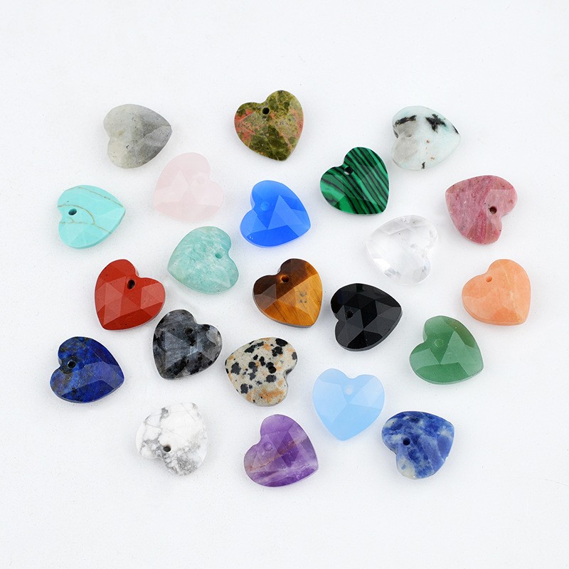 20pcs Mixed Natural Stone Heart Beads 13mm Pendants DIY Jewelry Making Bracelet