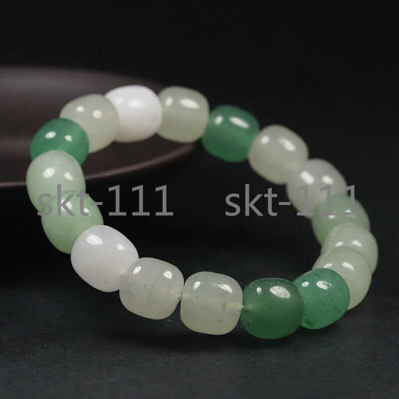 12*12Natural Grade A White & Green Jade Bangle Bracelet Aventurine 7.5″