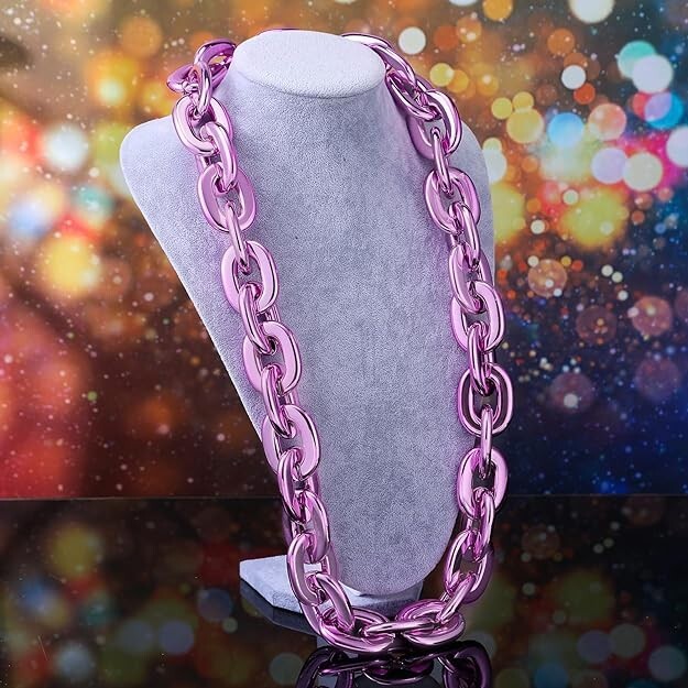 Pink Hip Hop Large Acrylic Thick Plastic Cuban Link Chain Necklace 32in 80cm