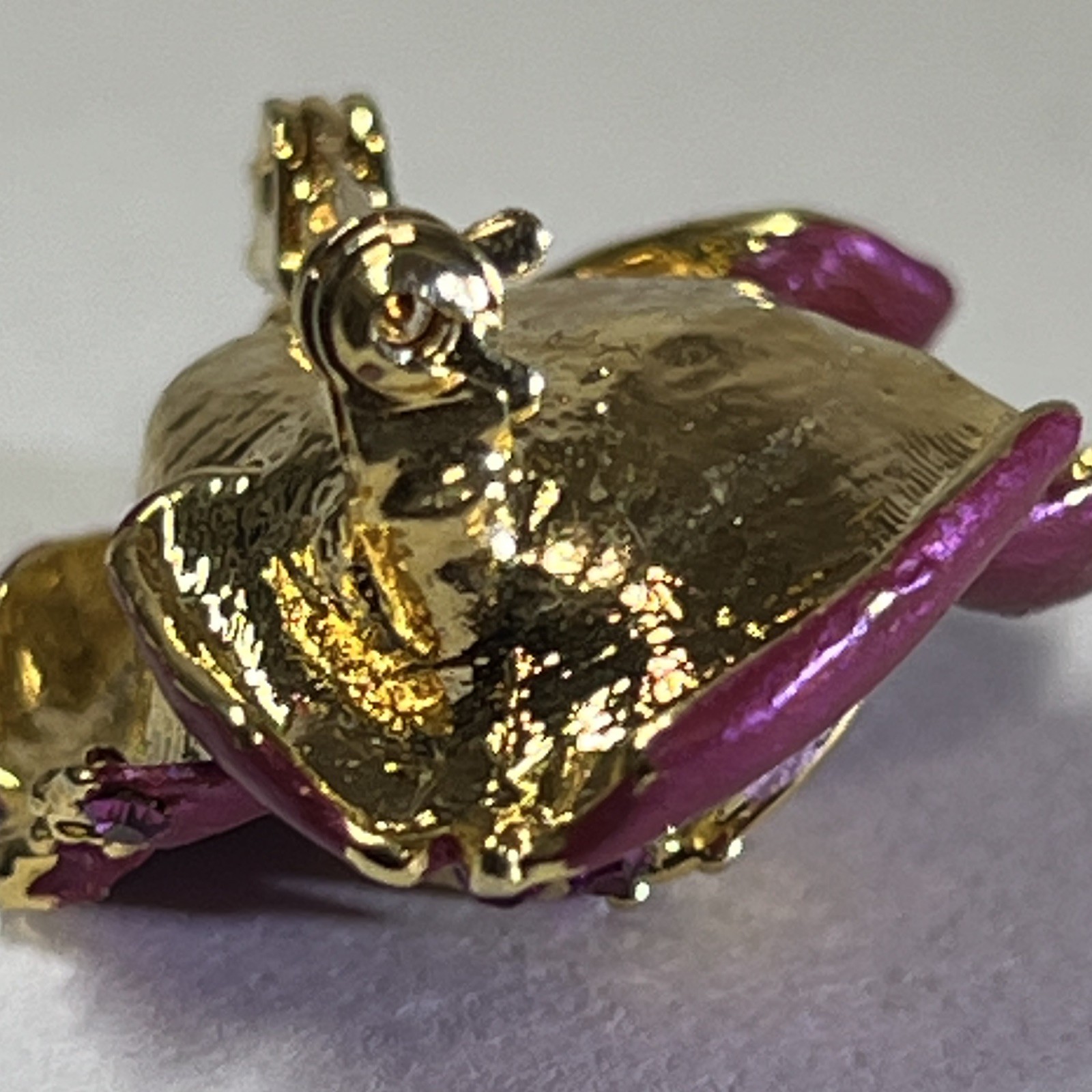 Purple Rose Flower Brooch Pin Gold Tone Metal with Pink Rhinestones 1 in