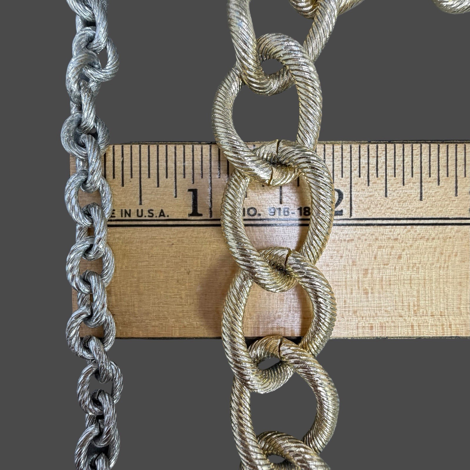 Vintage Lot of 2 Textured Aluminum Chain Link Necklaces Gold Tone & Silver Tone