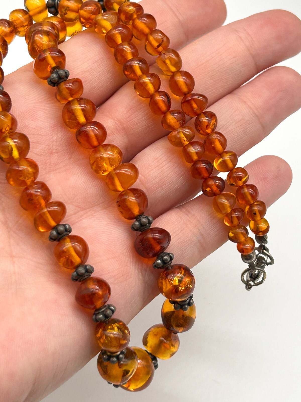 Vintage Baltic Amber Bead Necklace Graduated Honey Cognac Amber 18”