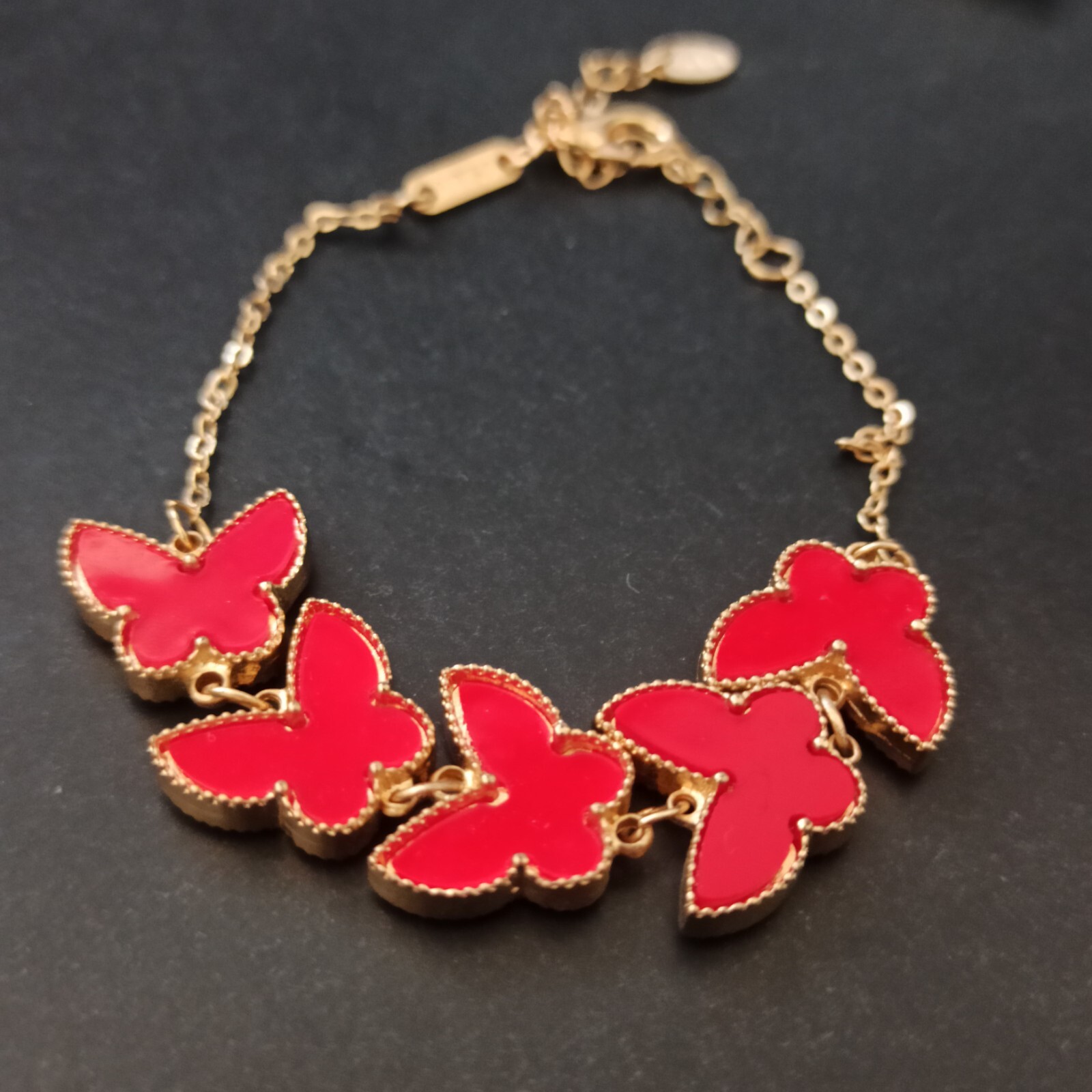 Butterfly Bracelet Red Gold Tone Fashion Signed MINISO Gift Charm Modern Trendy
