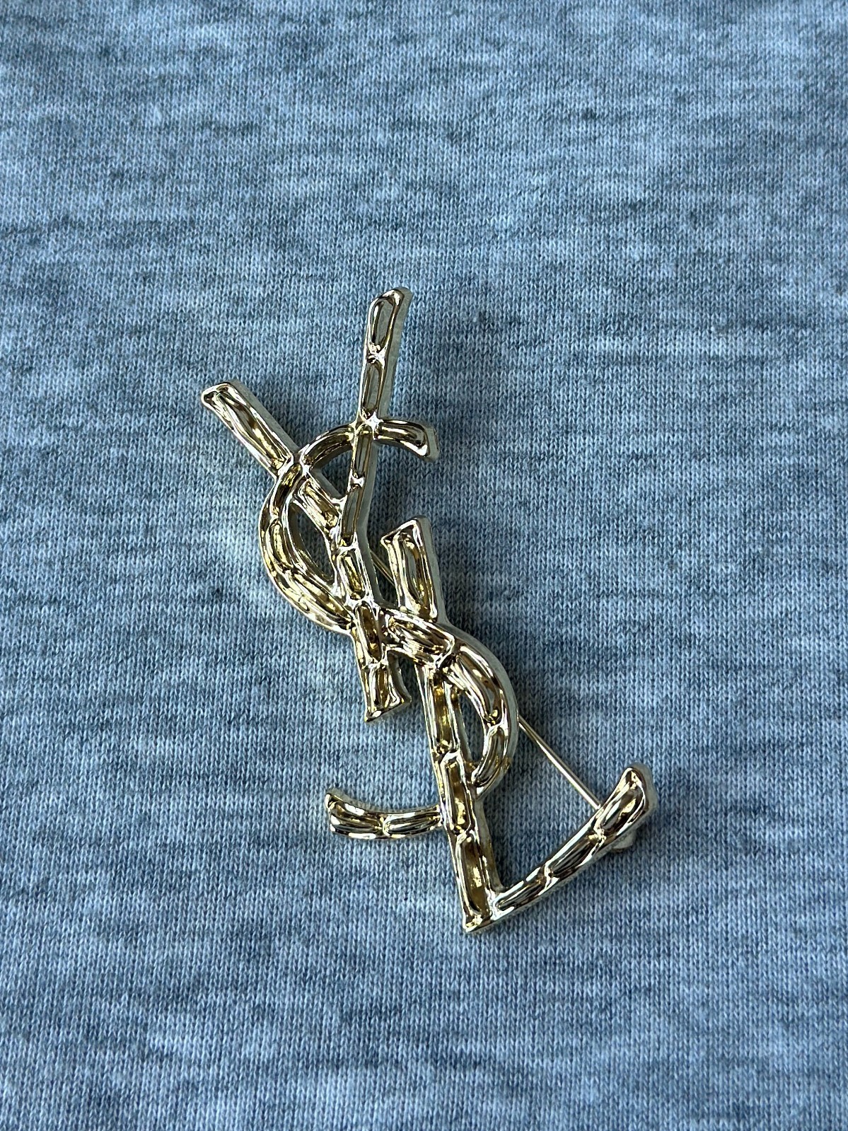 Vintage Yves Saint Laurent Gold Tone YSL Brooch Style Pin Designer Jewelry 2.8″